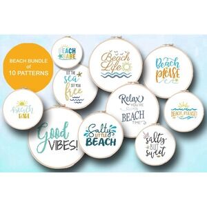 Beach Ocean Summer Funny Humor Sun Counted‎ Cross Stitch Patterns Set of 10